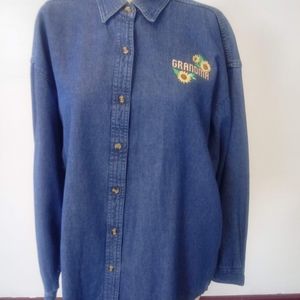 Handmade embroidered denim women's shirt